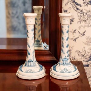 Ethan Allen Blue & White Porcelain Candlestick Set – 10”