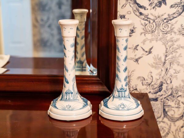 Ethan Allen Blue & White Porcelain Candlestick Set – 10”