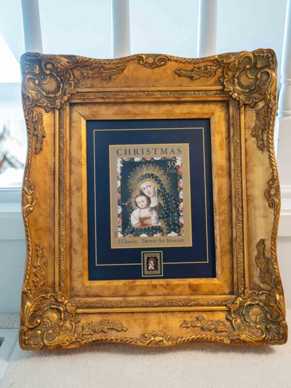 Framed Madonna & Child Print with USPS Stamp – 16.5” x 14.5”