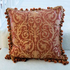 Ethan Allen Red & Gold Decorative Tassel Pillows – Pair (15” x 15”)