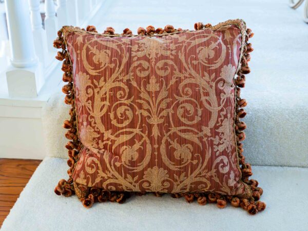 Ethan Allen Red & Gold Decorative Tassel Pillows – Pair (15” x 15”)