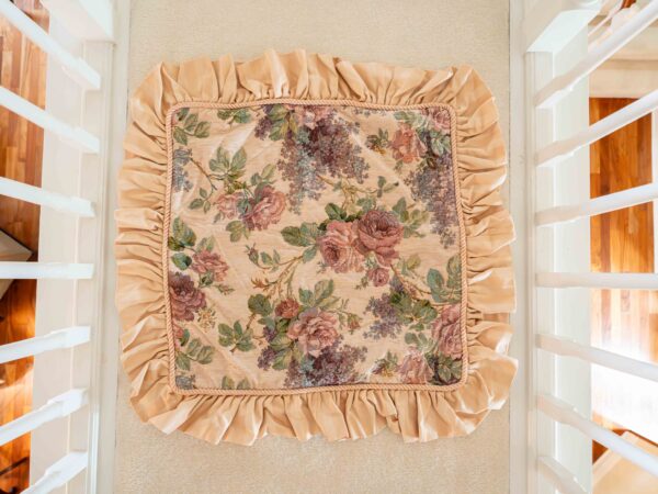 Floral Decorative Cover with Ruffled Trim – 32” x 32”
