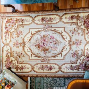 Vintage Needlepoint Rug with Floral Design – 72” x 110”