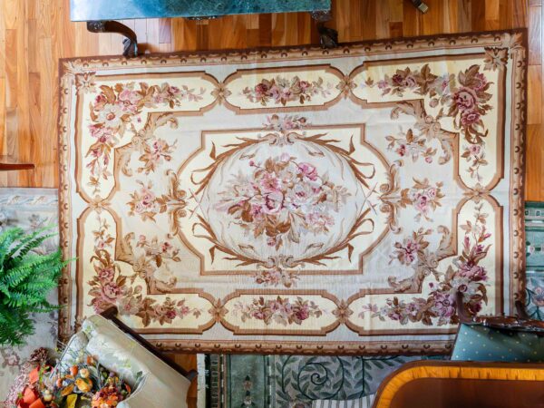 Vintage Needlepoint Rug with Floral Design – 72” x 110”