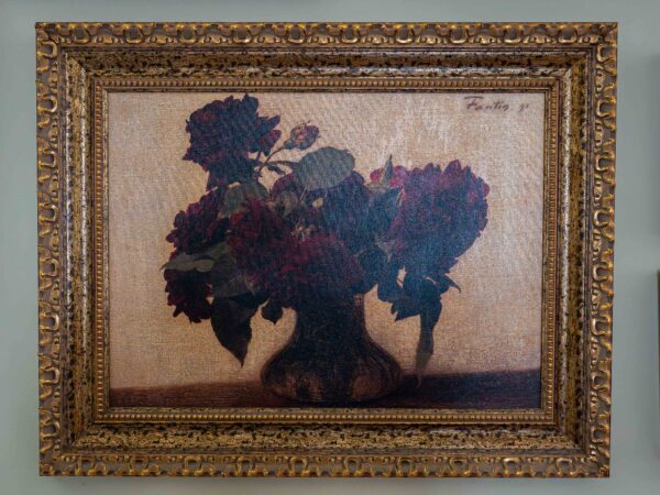 Framed Oil Painting – Red Roses in Vase – 32.5” x 25.5”