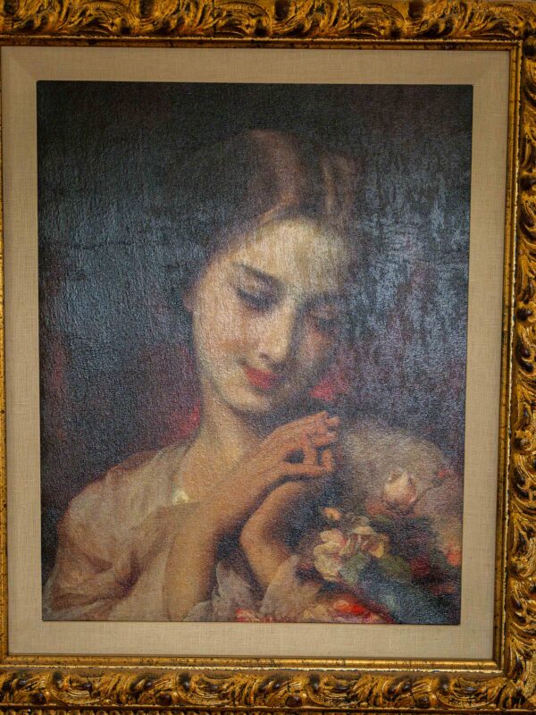 Ethan Allen Painting – Victorian Girl with Flowers – 29” x 24” - Image 2