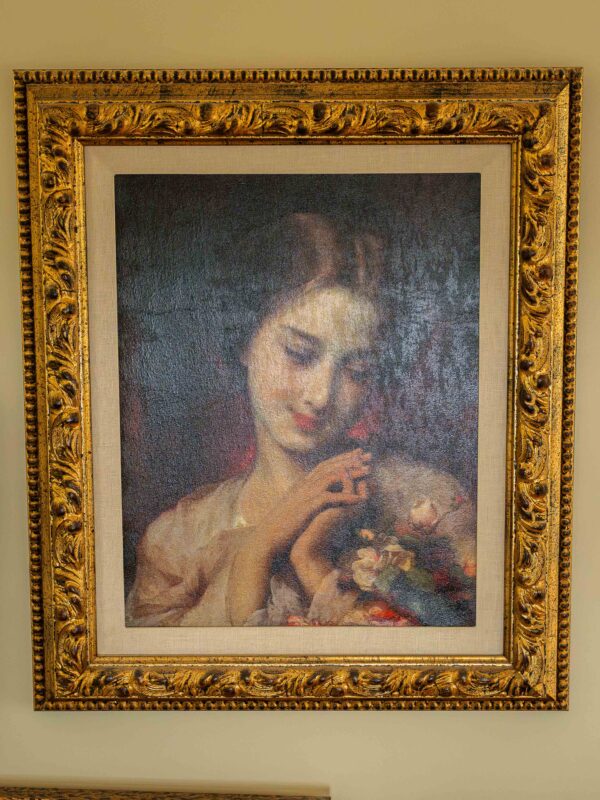 Ethan Allen Painting – Victorian Girl with Flowers – 29” x 24”