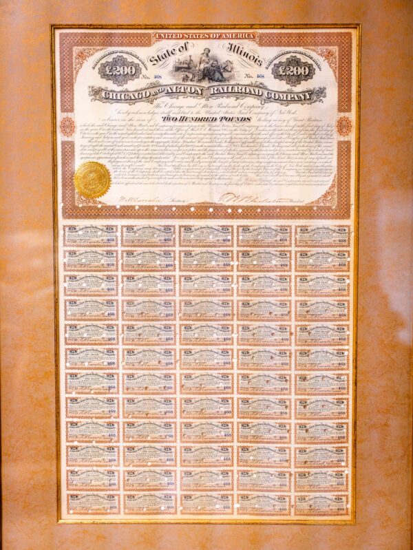 Chicago & Alton Railroad Company Bond – Framed (c. 19th Century) - Image 2
