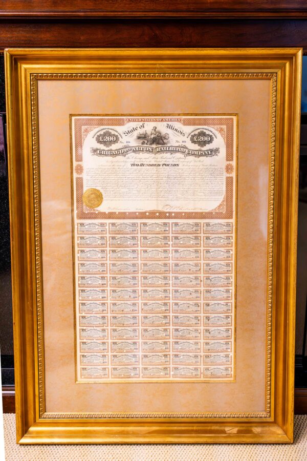 Chicago & Alton Railroad Company Bond – Framed (c. 19th Century)