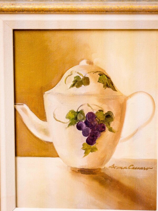 Ethan Allen “Teapot with Grapes” – Framed Canvas Still Life - Image 2
