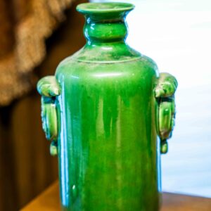 Ethan Allen Green Glazed Vase with Ornamental Detailing