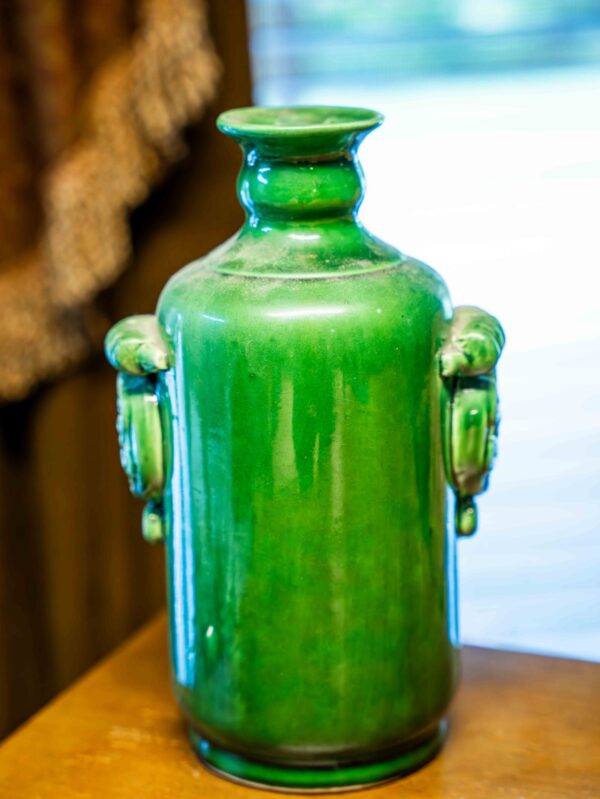 Ethan Allen Green Glazed Vase with Ornamental Detailing