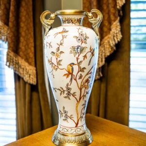 Ethan Allen Floral And Bird Vase 12.5” Height