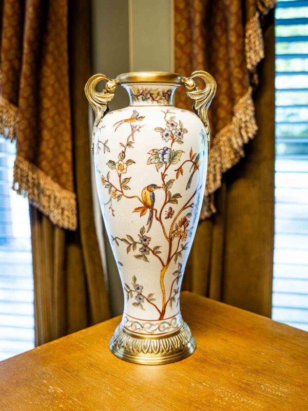 Ethan Allen Floral And Bird Vase 12.5” Height