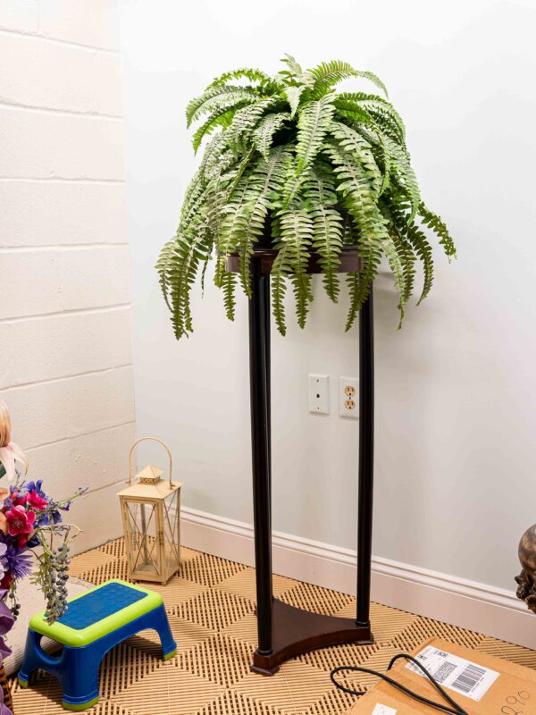 Wooden Ethan Allen Pedestal Stand With Glass Top (Includes Ethan Allen Fern In Pot)