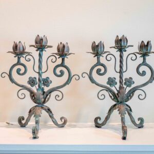 Ethan Allen Wrought Iron Style Candelabra, Set Of 2