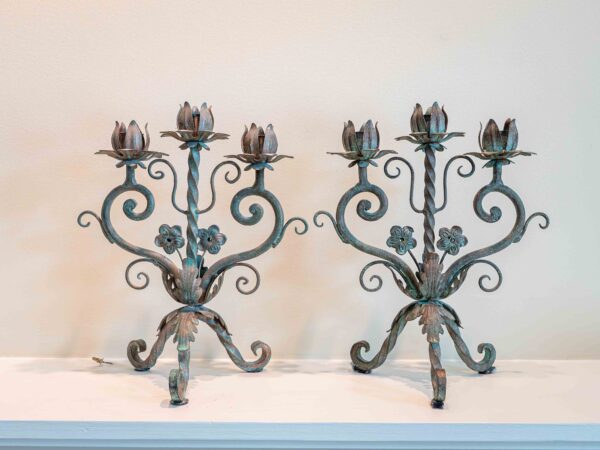 Ethan Allen Wrought Iron Style Candelabra, Set Of 2