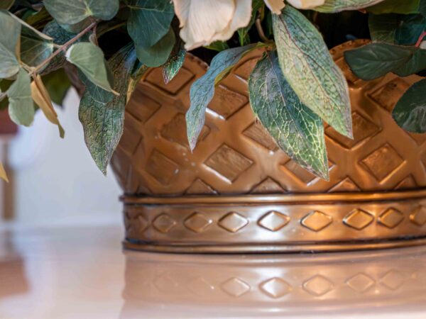 Brass Flower Pot With Floral Arrangement - Image 3
