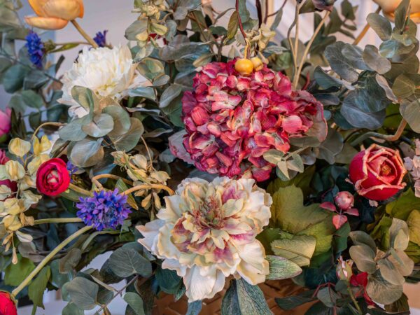 Brass Flower Pot With Floral Arrangement - Image 2