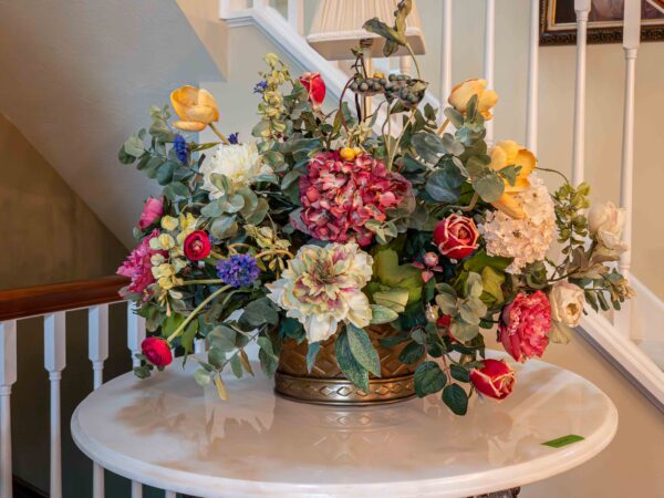 Brass Flower Pot With Floral Arrangement