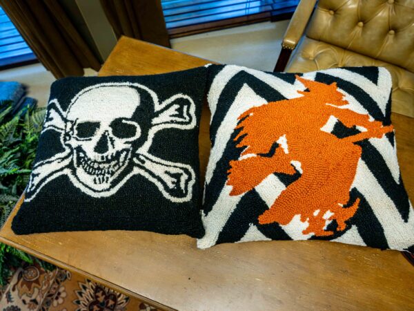 Halloween Pillow Lot – Witch & Skull Designs (Set of 2)