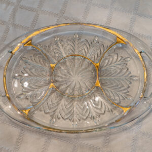 Glass Sectioned Serving Plate with Gold Accents – 15.75” x 11”