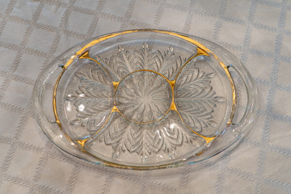 Glass Sectioned Serving Plate with Gold Accents – 15.75” x 11”