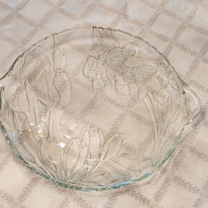 Glass Serving Plate with Handles & Floral Design – 15” x 13”