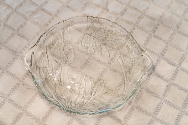 Glass Serving Plate with Handles & Floral Design – 15” x 13”