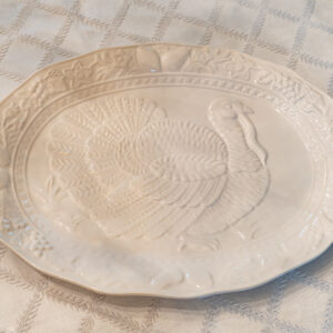 Ceramic Turkey Serving Platter – Embossed Thanksgiving Plate (15” x 13”)