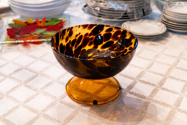 Decorative Amber Speckled Glass Pedestal Bowl