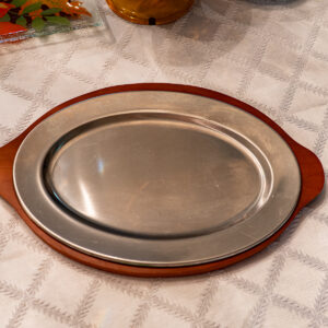 Silver Plated Serving Dish with Wooden Base – 16”