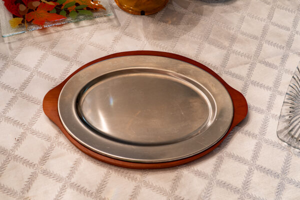 Silver Plated Serving Dish with Wooden Base – 16”