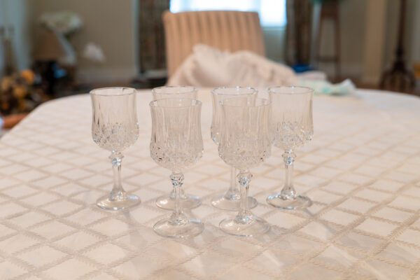 Set of 6 Crystal-Style Stemmed Glasses – 2.75” Diameter