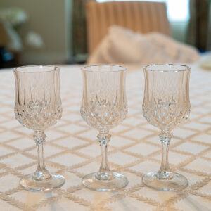 Set of 3 Crystal-Style Stemmed Glasses – 2.5” Diameter