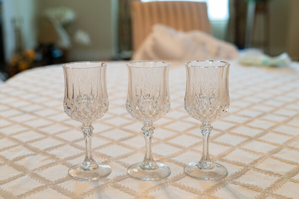 Set of 3 Crystal-Style Stemmed Glasses – 2.5” Diameter