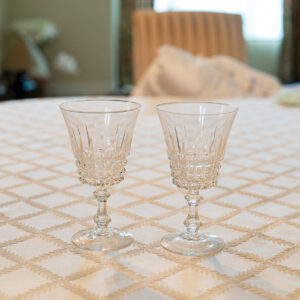 Set of 2 Crystal-Style Stemmed Glasses – 3.5” Diameter