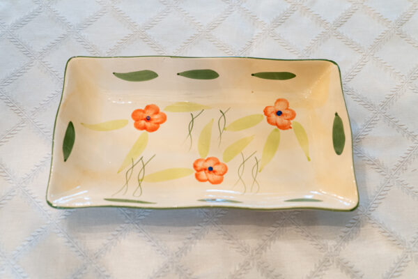 Hand-Painted Ceramic Flower Dish – 13” x 7.5” Rectangular Serving Tray