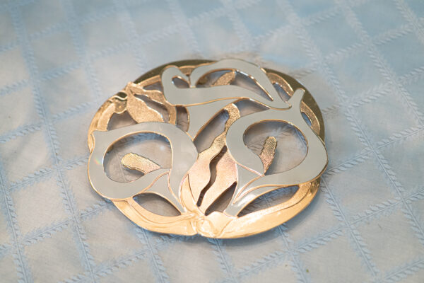 Vintage Brass & Enamel Flower Hot Plate Trivet