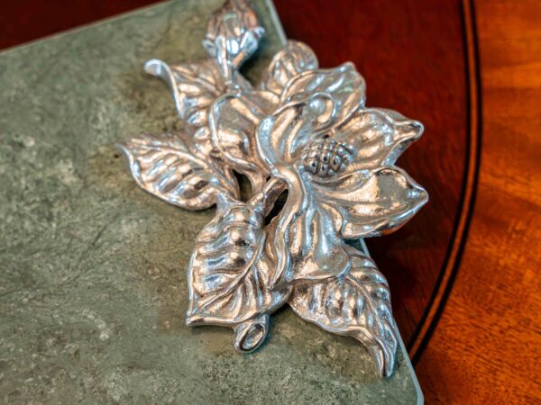 Elegant Rectangular Marble Tray With Signature Arthur Court Silver Floral Accents - Image 4