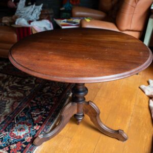 Vintage Round Wood Pedestal Side Table 35” Diameter Solid Wood Tripod Base