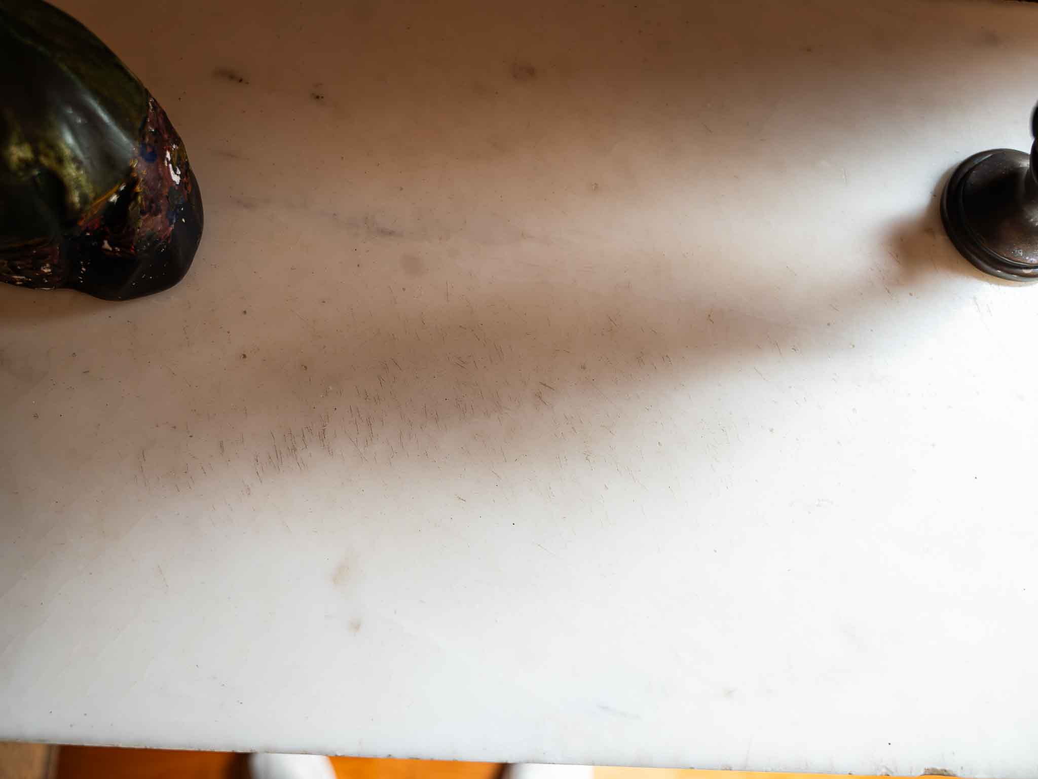 Vintage Green Console Table Marble Top Entryway Table with Decorative Figural Accents - Image 4