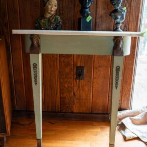 Vintage Green Console Table Marble Top Entryway Table with Decorative Figural Accents