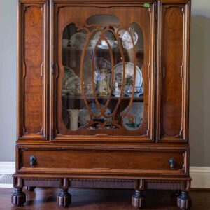 Antique Wood China Cabinet With Glass Display Door