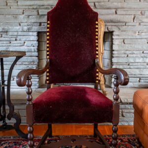 Vintage Red Velvet High Back Armchair Nailhead Trim Wood Frame Accent Chair