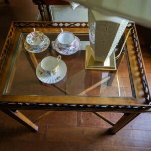 Vintage Chinese Chippendale-Style Glass-Top Tea Table