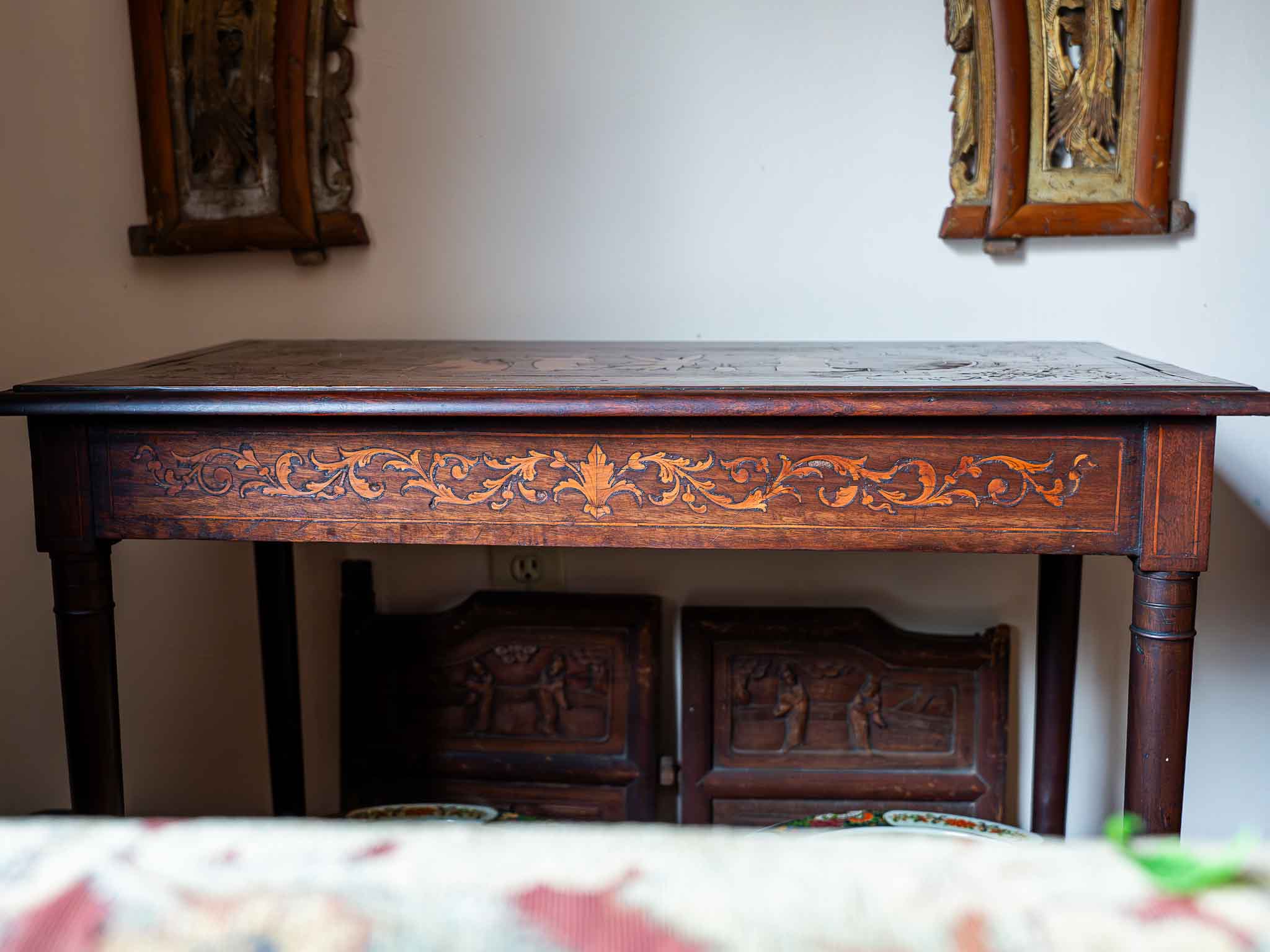 Oriental Carved Wood Console Table Vintage Asian Accent Table - Image 2