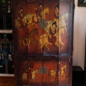Oriental Painted TV Armoire Cabinet Vintage Asian Media Cabinet