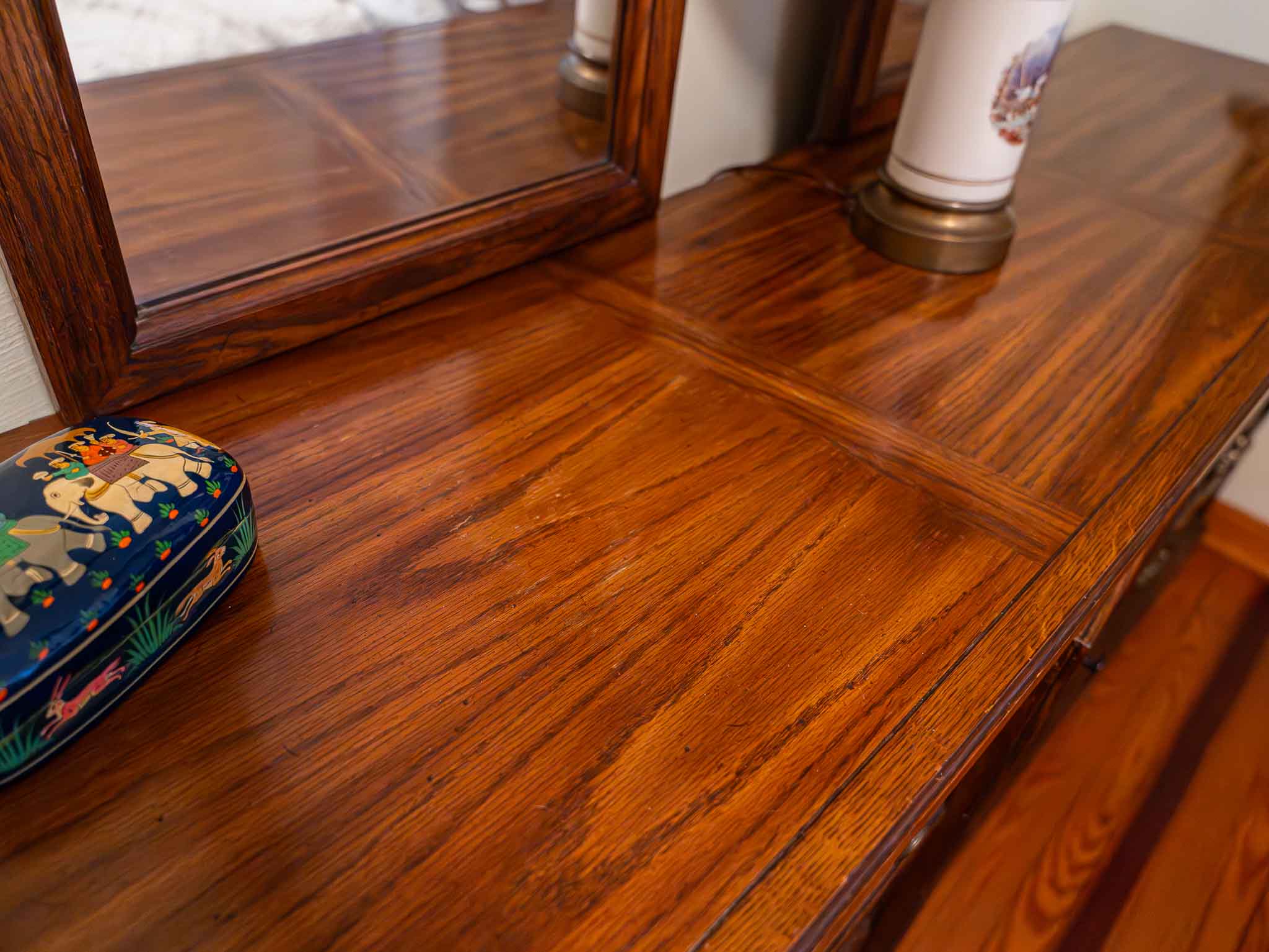 Vintage 6 Drawer Wooden Dresser w/ Dual Mirrors – Solid Wood - Image 4