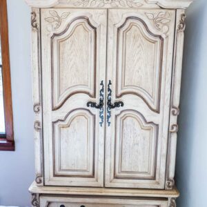 Light Wood Armoire / Wardrobe Dresser – Carved Detail